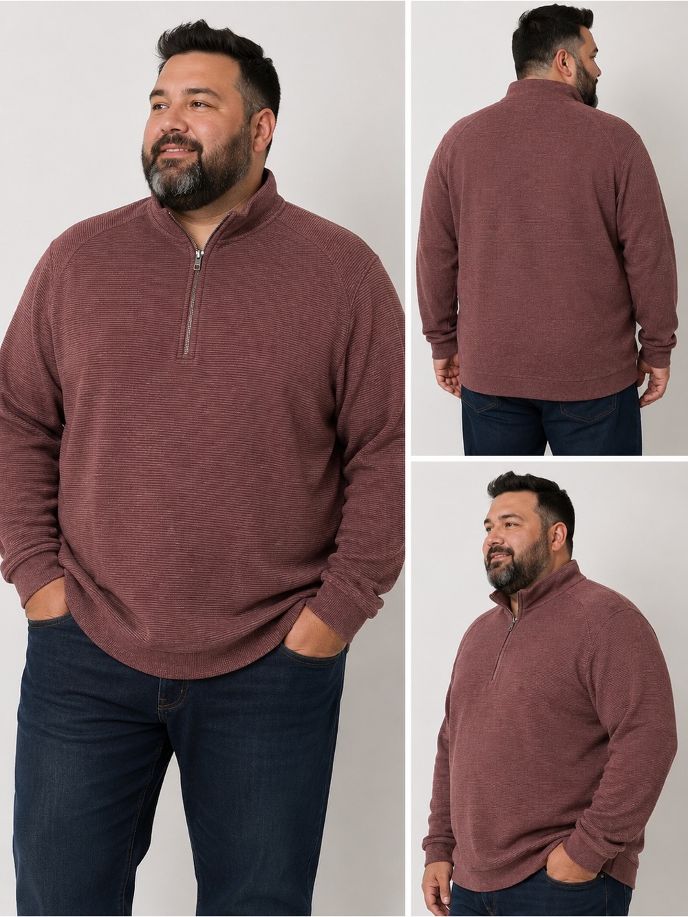 Men's Quarter-Zip Sweater Pullover - Dusty Mauve
